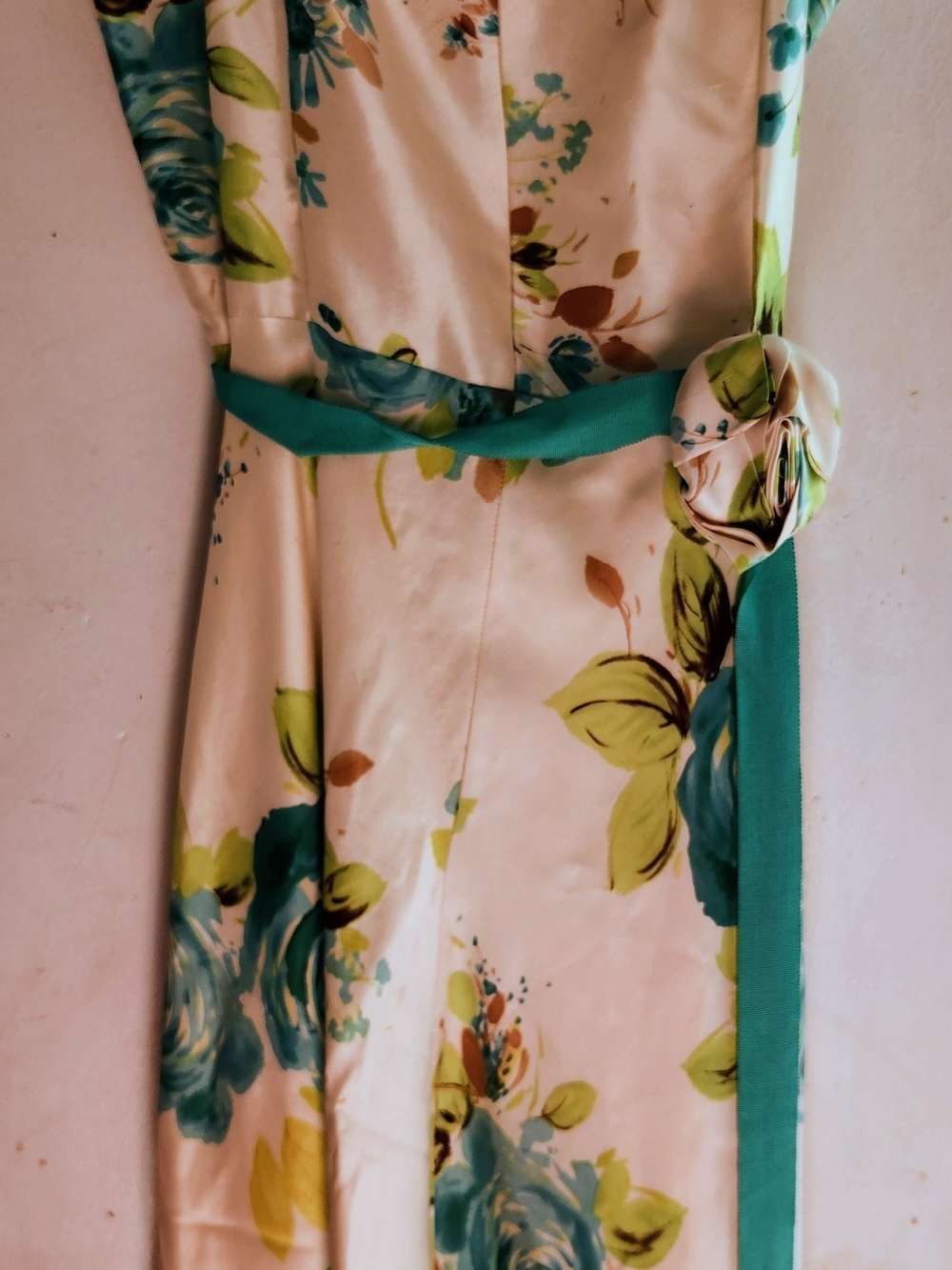 Banana Republic Cream Floral Midi Dress with Teal Accents